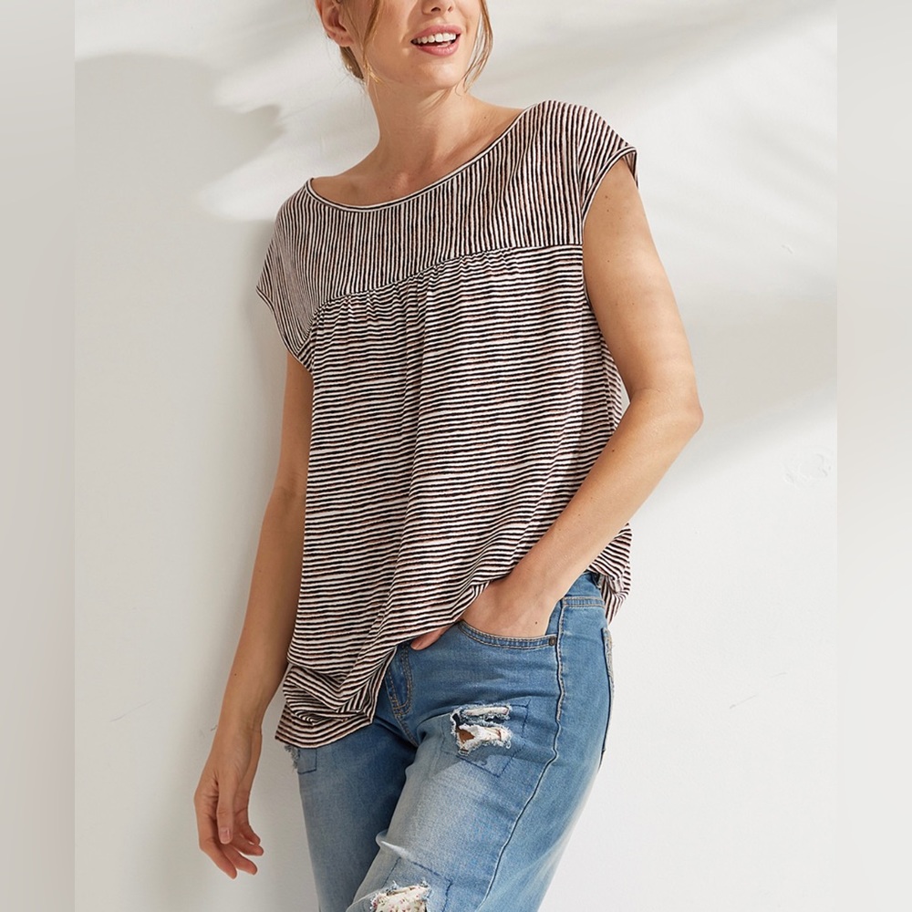 Simple Suzanne Betro Brown Stripe Boatneck Top